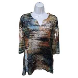 Jess & Jane Artsy Top V Neck S 3/4 Sleeve Forest Fairy Whimsical Artsy #750